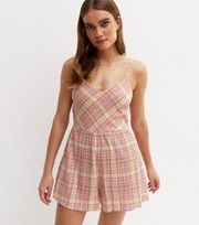 New Look Pink Check Lace Up Back Playsuit